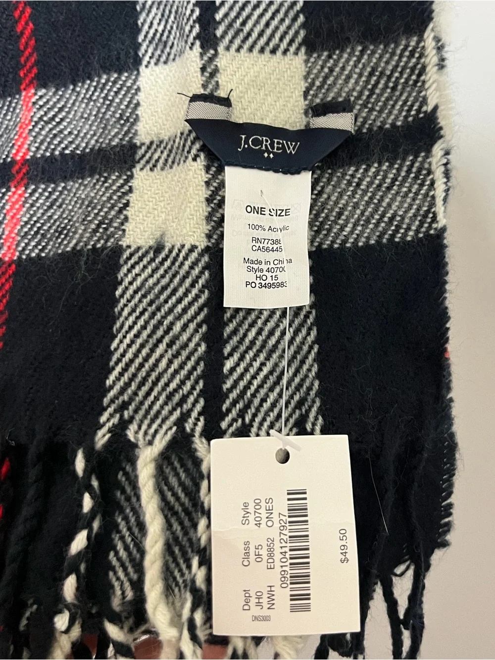 NWT J. Crew Plaid Scarf NEW Navy Red Holidays